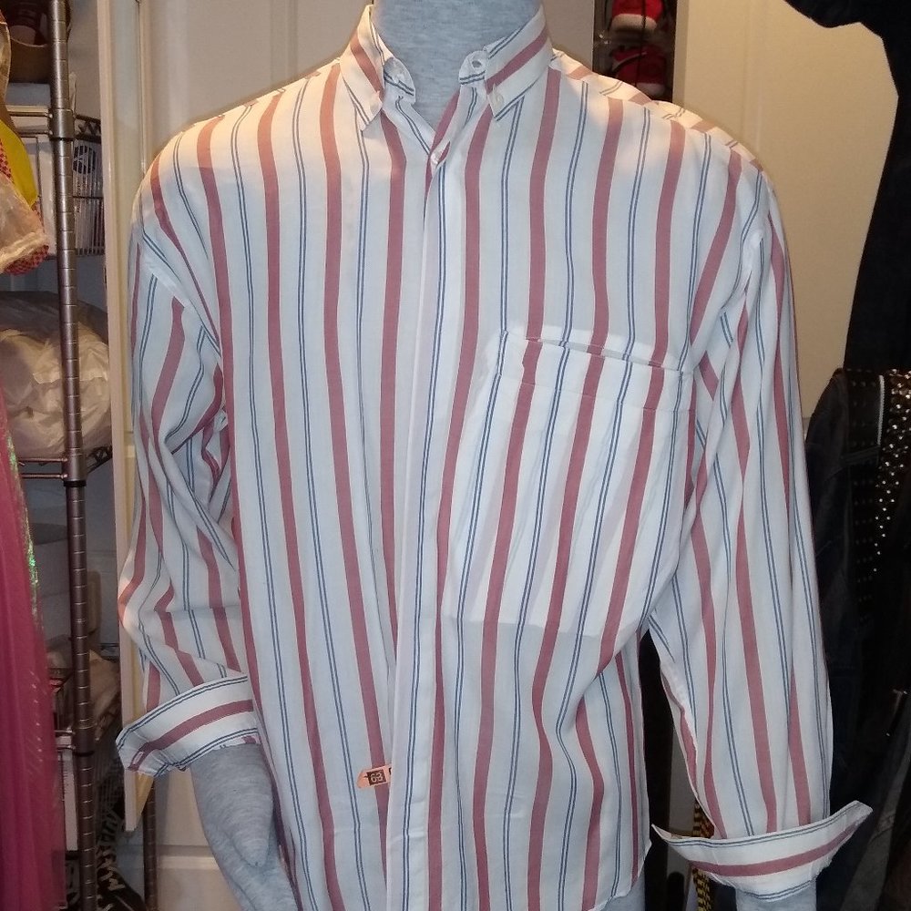 VINTAGE Gianni Versace button-down white red, blue